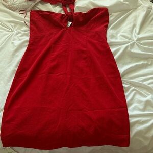 Abercrombie & Fitch Red Strapless Tie-neck Dress